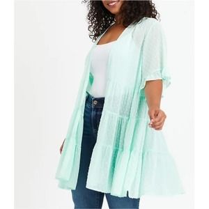 TORRID CLIP DOT RUFFLE KIMONO - GREEN Size 18/20, 2X TORRID SIZE 2